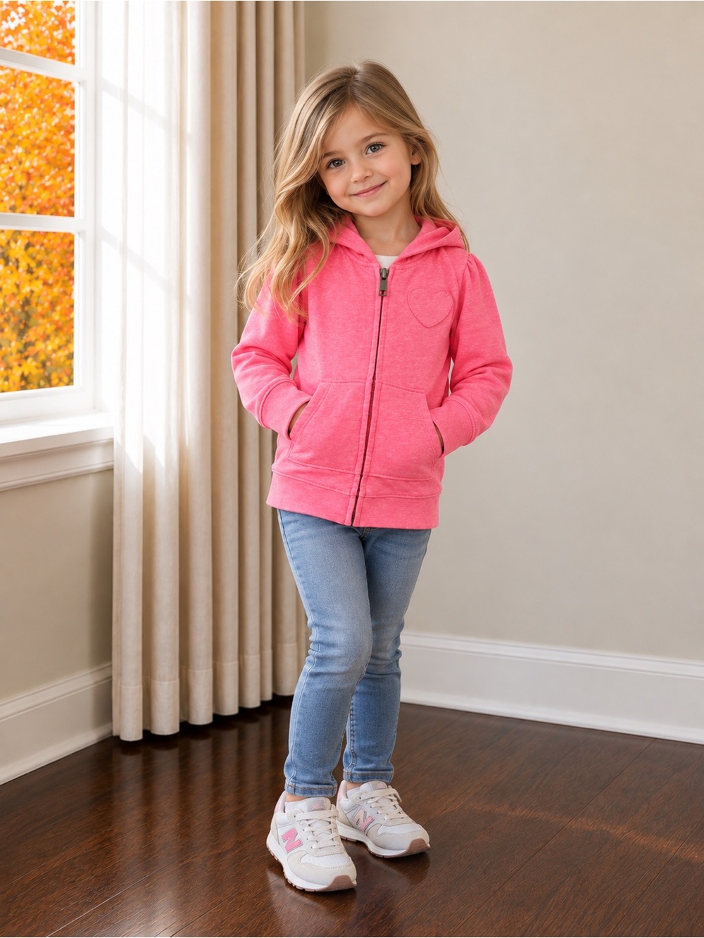 Old Navy Girls' Heart Detail Pink Zip Hoodie